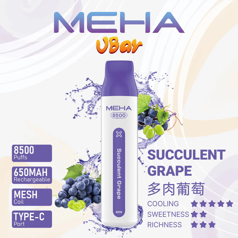 MEHA VBar 小白條 8500 Puffs 一次性電子煙｜650mAh 電池｜Type‑C 快充：圖片 8
