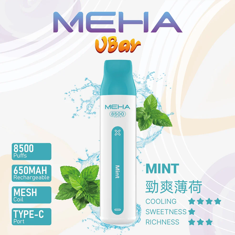 MEHA VBar 小白條 8500 Puffs 一次性電子煙｜650mAh 電池｜Type‑C 快充：圖片 2